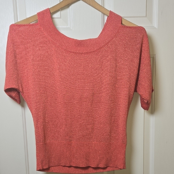 Joseph A Coral Sparkly Knit Batwing Top Y2K  Coquette Shimmering light sweater M - Picture 1 of 9